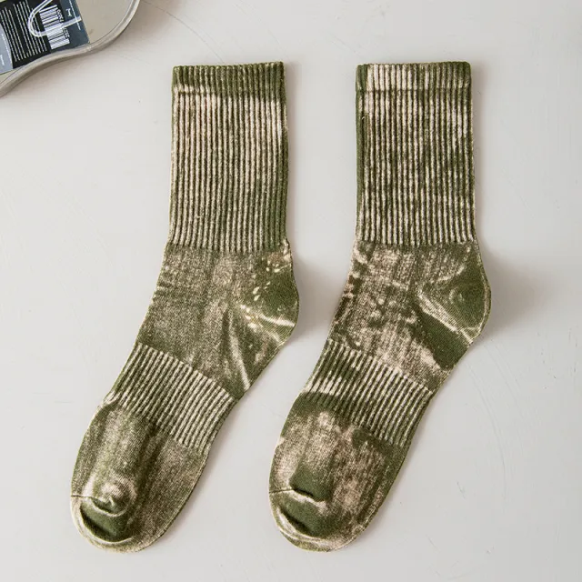 Retro Faded Vintage Tie dye Sports Mid calf Socks Green - Shop at LoveMi