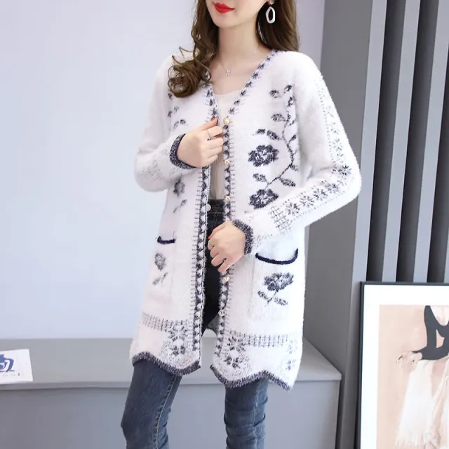Autumn And Winter Cardigan Knitwear Women's Mid length Sweater Coat Navy Blue - Shop at LoveMi
