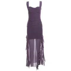 Spring New Women's Sexy Strap Tube Top Split Sheath Long Dress - Purple - View 1