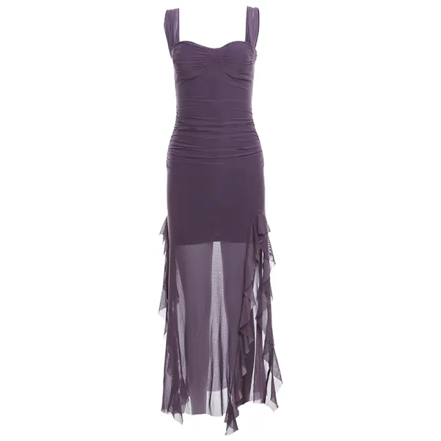 Spring New Women's Sexy Strap Tube Top Split Sheath Long Dress Purple - Shop at LoveMi