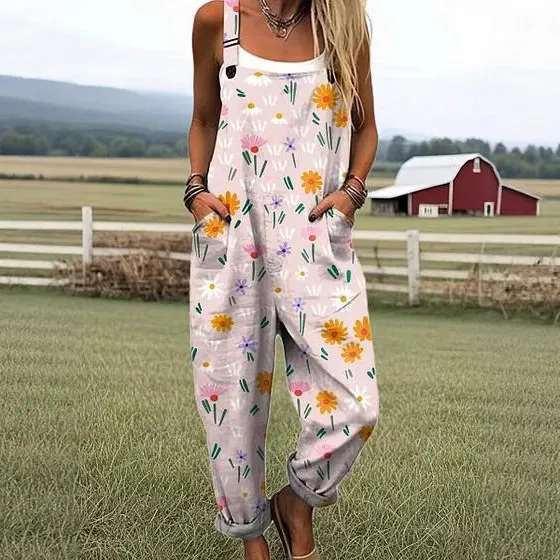 Floral 3D Digital Printing Casual Strap Sleeveless Jumpsuit Style D - Shop at LoveMi