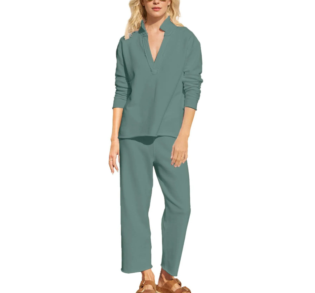 Fashion Women's Long sleeved Pullover Wide Leg Pants Suit Green - Shop at LoveMi