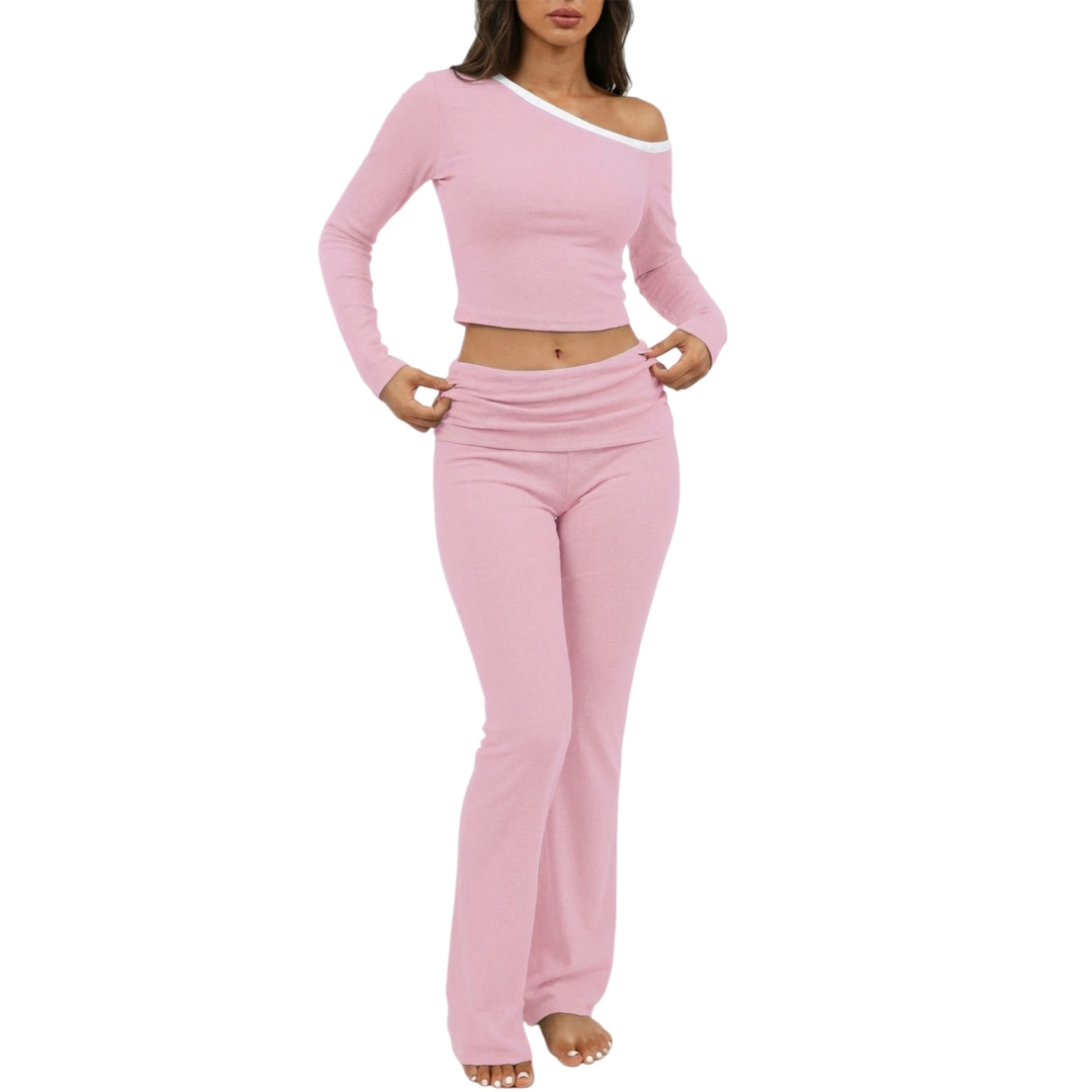 Long-sleeve Cropped Midriff-baring Pleated Pants Set