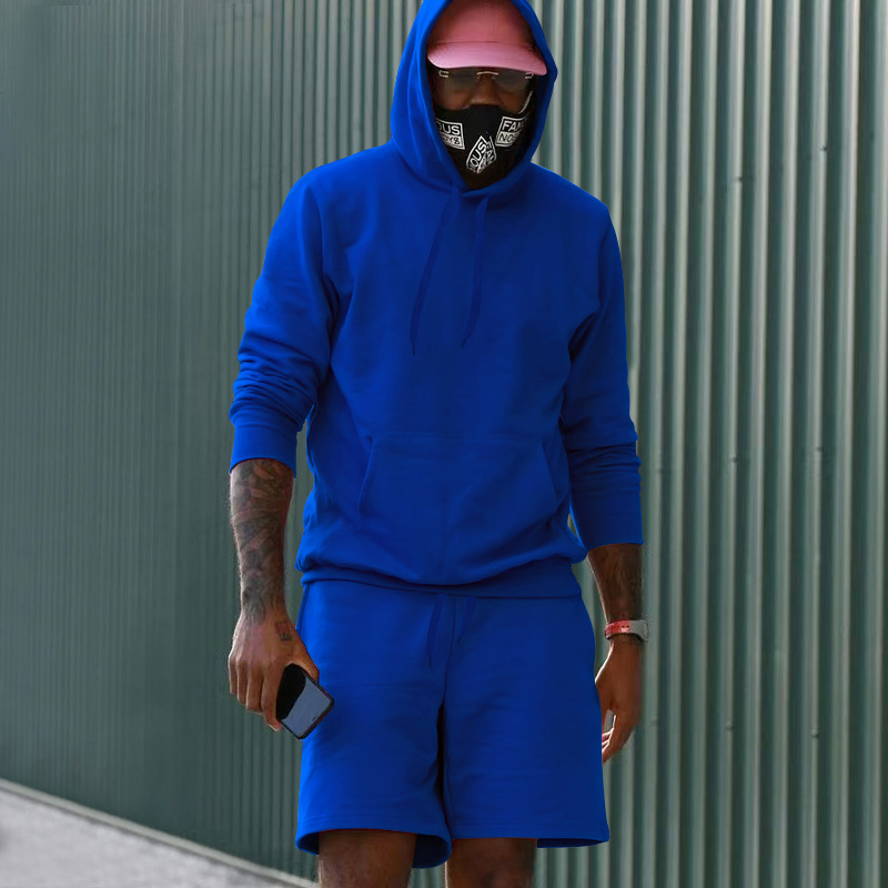 Mens Fleece-Lined Hoodie And Shorts Two-Piece Set