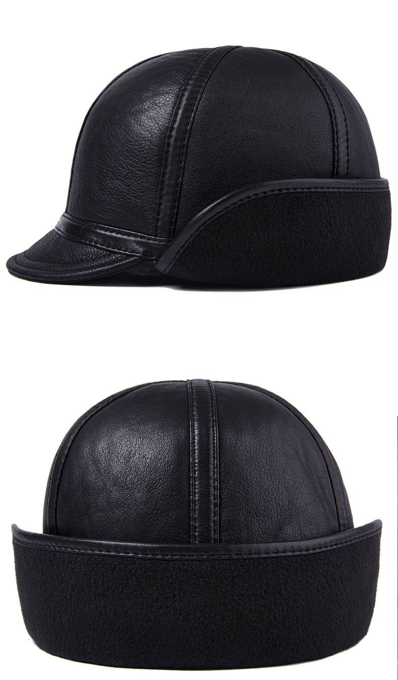 Casual Leather Men's Winter Sheepskin Velvet Thermal Outdoor Hat — foto 9