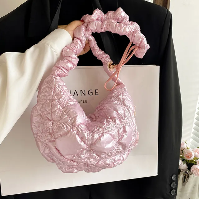 Fashion One Shoulder Underarm Bag Shiny Silver Color Cloud Bag Pink - Shop at LoveMi
