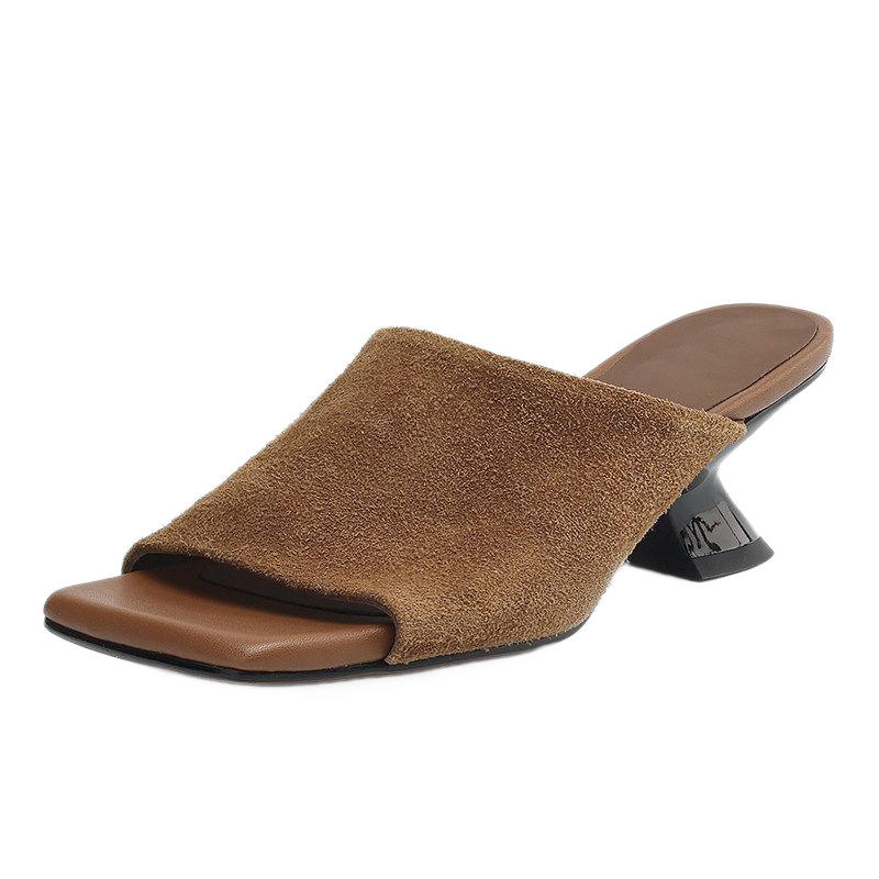 Suede Square-Toe Slide Sandals