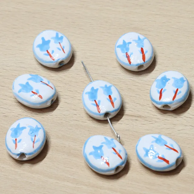 Double Tulip Vintage Ceramic DIY Bead Accessories Lake Blue - Shop at LoveMi