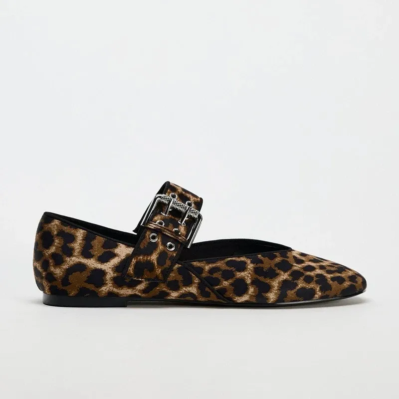Ballet Slipper Flat Heel Round Toe Pumps Women - Leopard