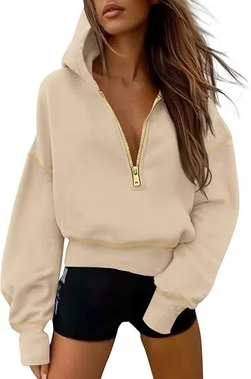 Women's Half Zipper Short Sweater Apricot - Shop at LoveMi
