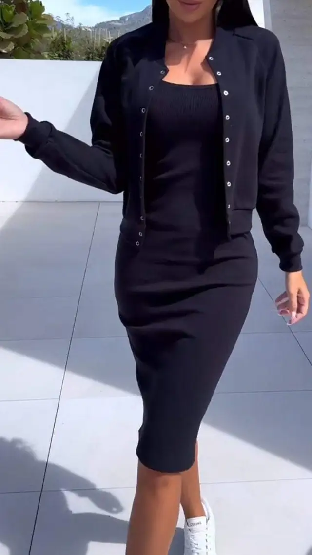 Suspender Skirt Coat Top Two piece Women's Clothing Black - Shop at LoveMi