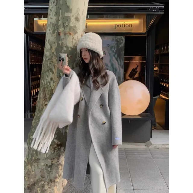 Stylish, Western style Double faced Wool Coat For Women Gray - Shop at LoveMi
