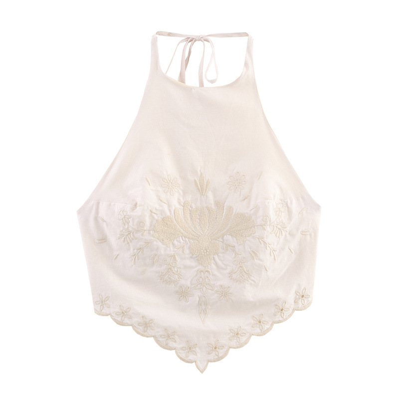 European And American Style Stylish Simple And Versatile Embroidered Poplin Top