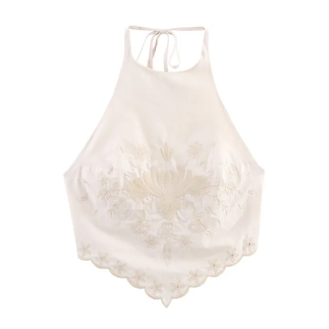 European And American Style Stylish Simple And Versatile Embroidered Poplin Top Beige - Shop at LoveMi