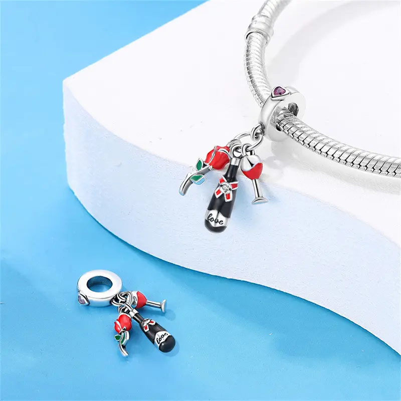 Festive-themed Beer Glass And Wine Pendant Bead