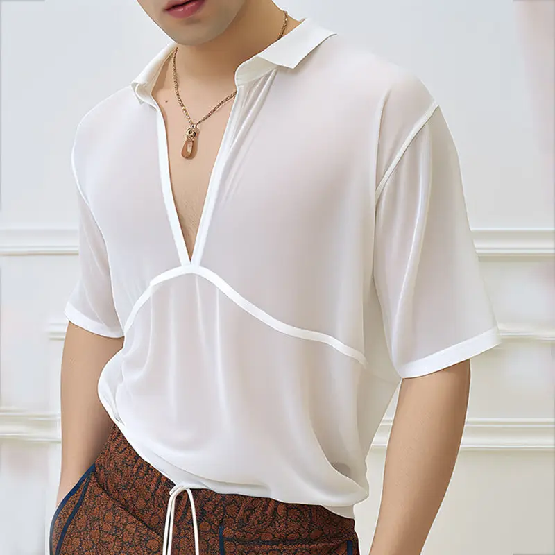 Deep V-neck Short-sleeved Stretch Base Layer