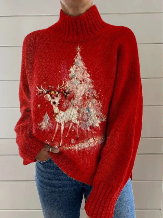 Women's Christmas Printed Turtleneck Sweater 5 E127 - Shop at LoveMi