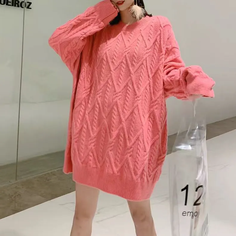 Women's Sweater Thick Retro Style Loose And Lazy Style - Rose Red