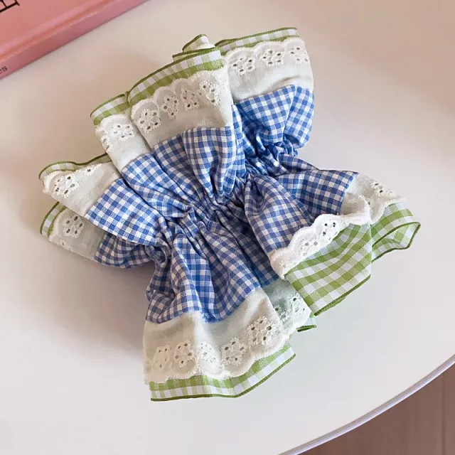 Mint Sea Salt Plaid Large Intestine Hair Ring Atmosphere Blue Plaid Green Edge - Shop at LoveMi