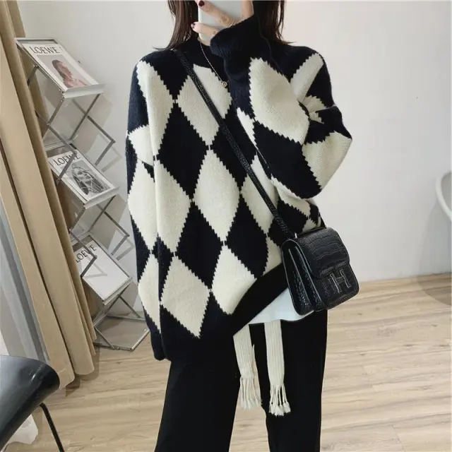 Loose Slimming Sweater Female Color Matching Black - Shop at LoveMi