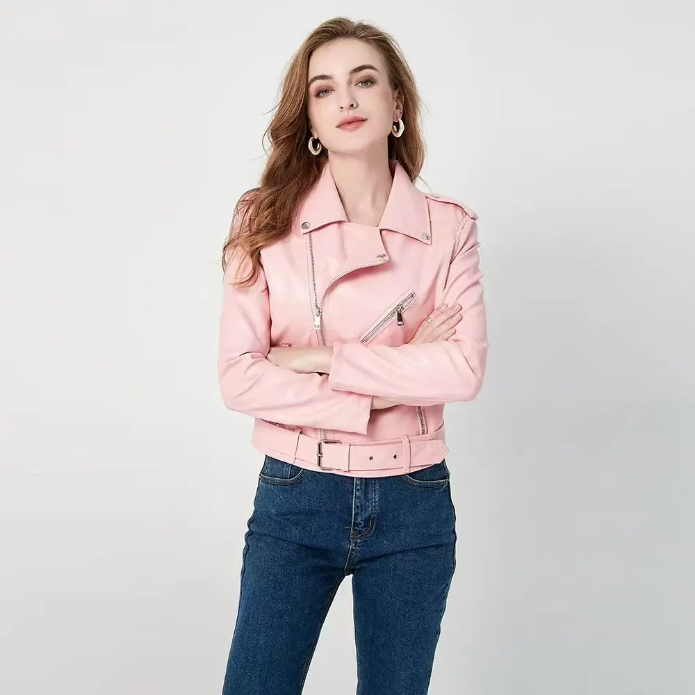 Women's Fashion Diagonal Zipper Slim Fit Washed