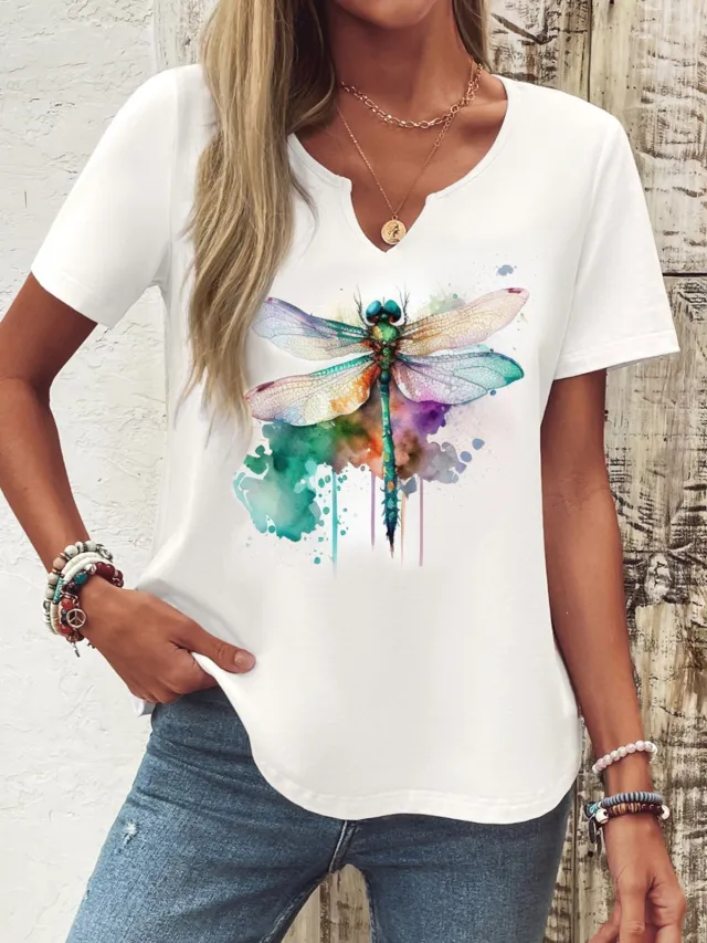 New V neck Female Animal Print Casual All match Short sleeved Top G107Z98 - Shop at LoveMi