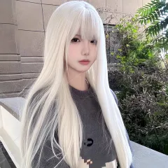 Wig Female Natural Full-head Wig Style Fluffy Long Straight Hair - Milk Gold - View 1