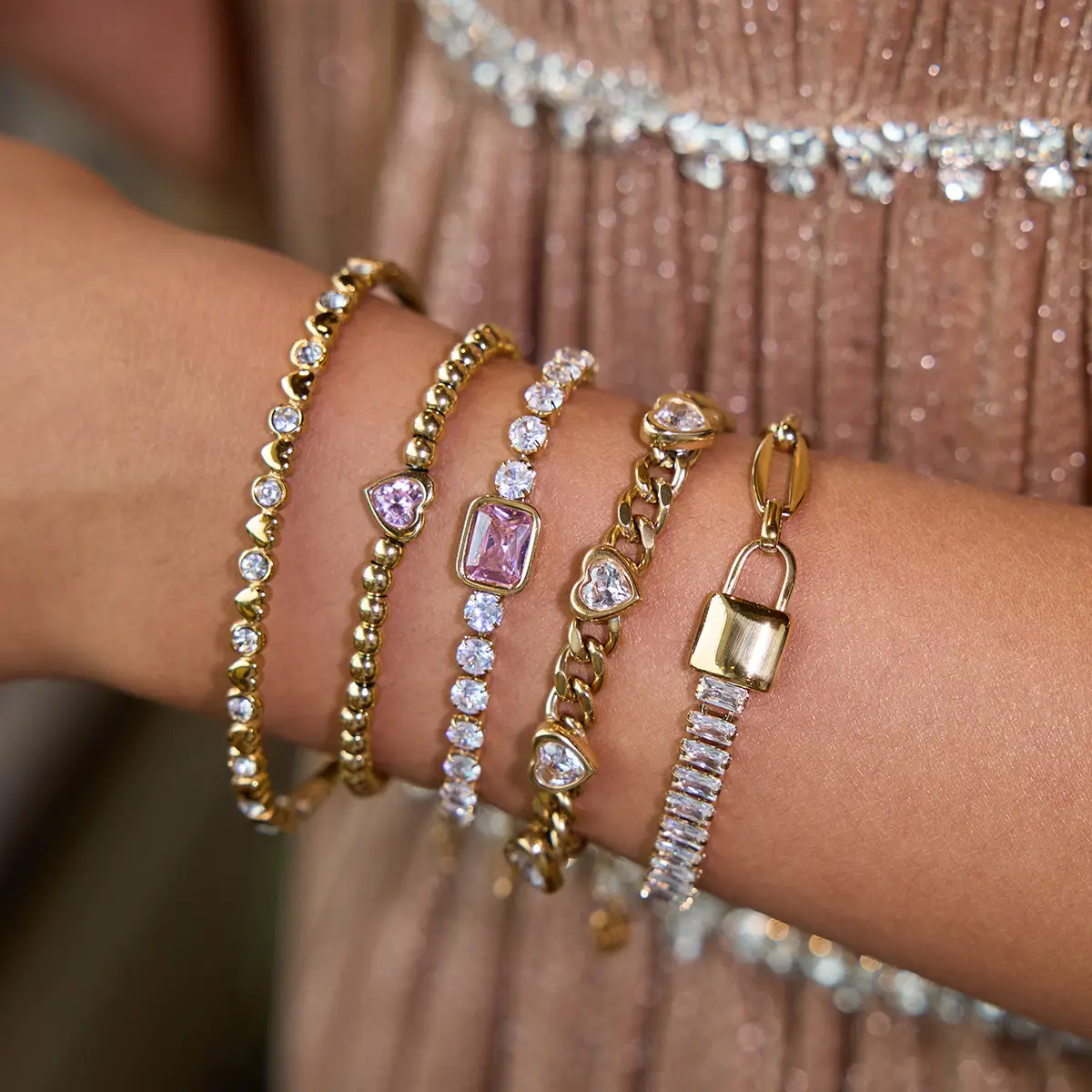 European And American Love Stainless Steel Zircon Bracelet