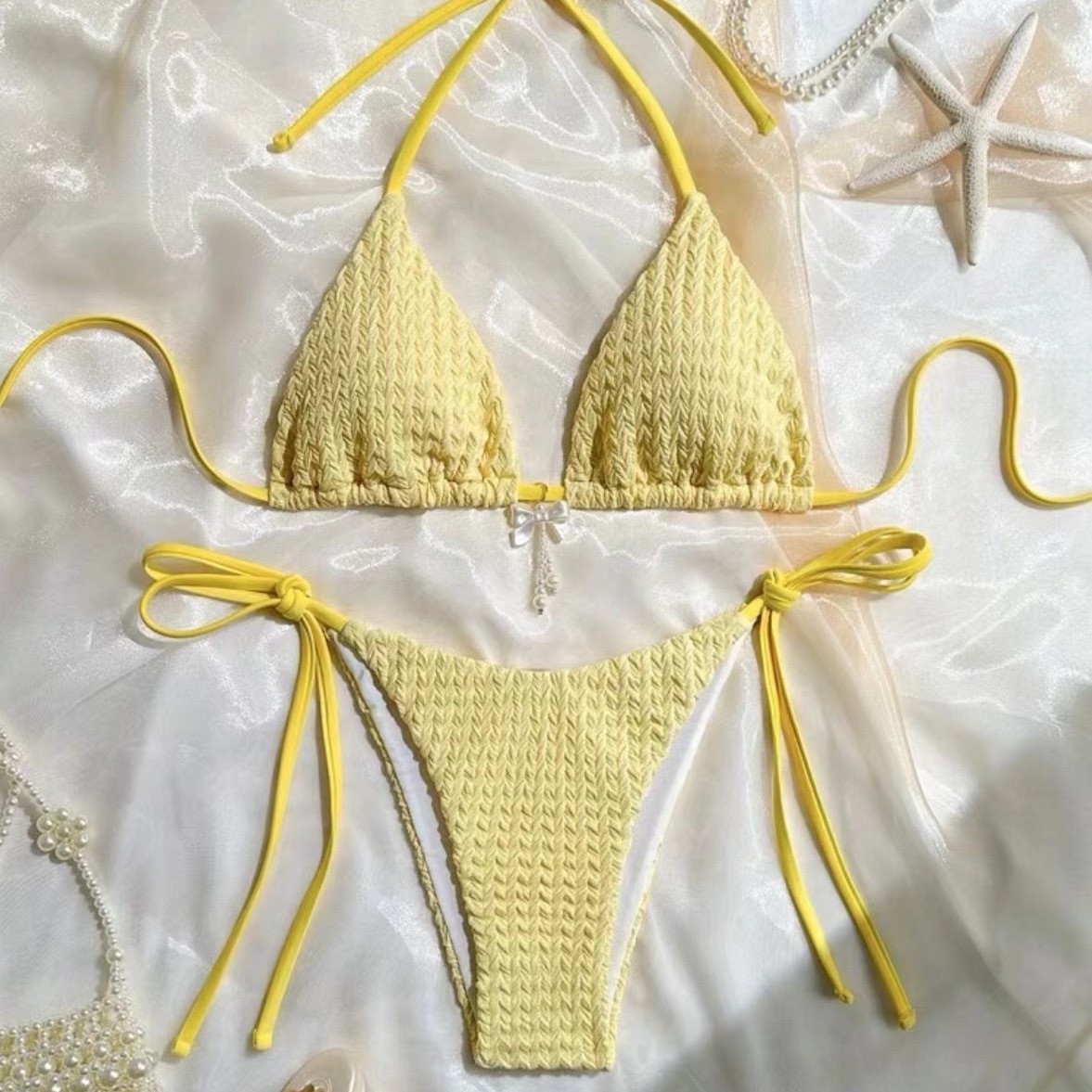 Feminine Backless Strappy Solid Color Bikini