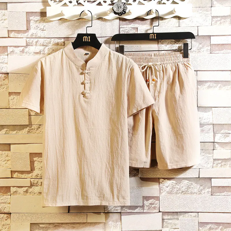Men's Linen Shorts Short Sleeve Suit Chinese