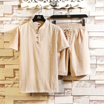 Men's Linen Shorts Short Sleeve Suit Chinese Style