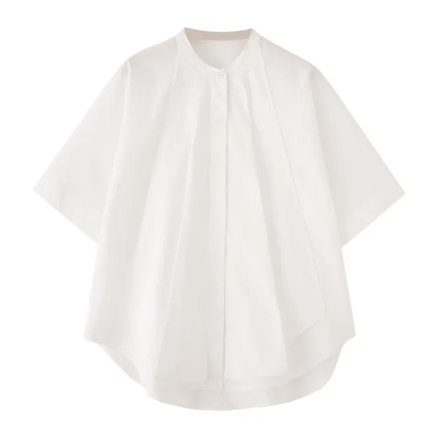 Loose Design Cotton Short sleeved Shirt With Curved Hem - Shop at LoveMi