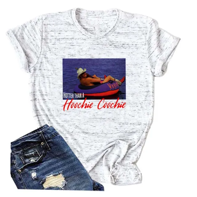 Hotter Than A Hoochie Coochie Crew Neck Casual Loose Printed Short Sleeve T shirt For Women Graphite Gray Color Picture - Shop at LoveMi