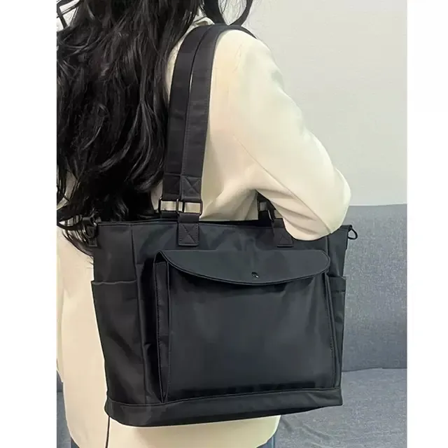 Large Capacity Waterproof Nylon Cloth Tote Bag Class Shoulder Black - Shop at LoveMi