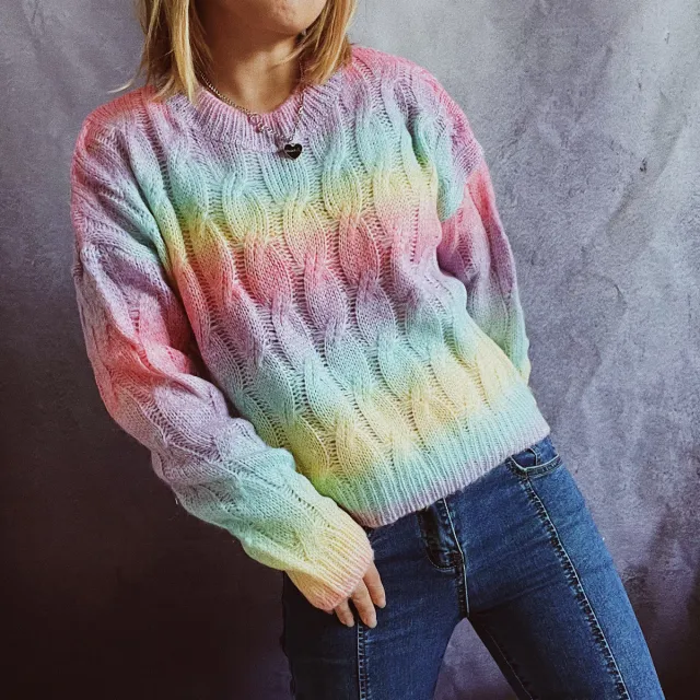 New Lightweight Rainbow Short Knitted Sweater For Women Pink - Shop at LoveMi
