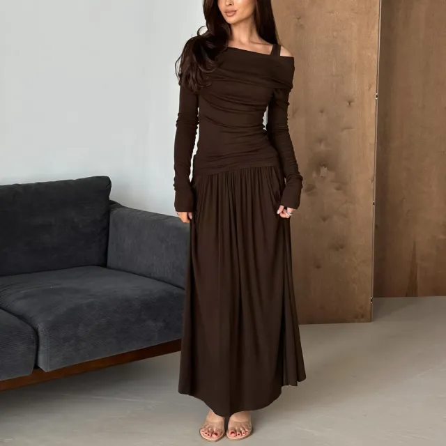 Strappy Top Gathered Maxi Skirt Casual Set Dark Brown - Shop at LoveMi