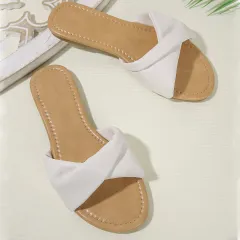 All-match Beach Vacation Flat Plus Size Women's Sandals - White - View 1