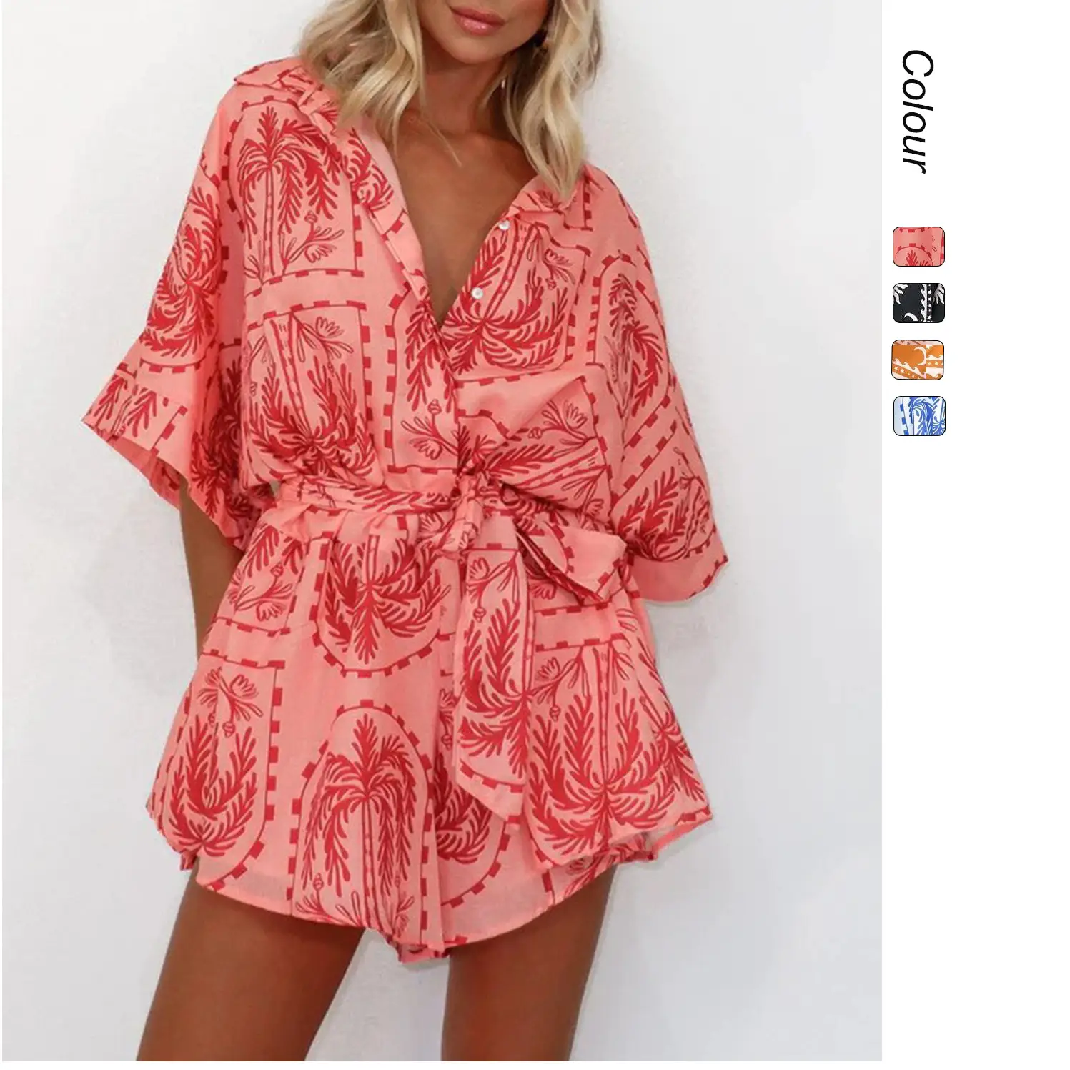 Women's Waist-controlled Lace-up Geometric Printed Sexy Jumpsuit