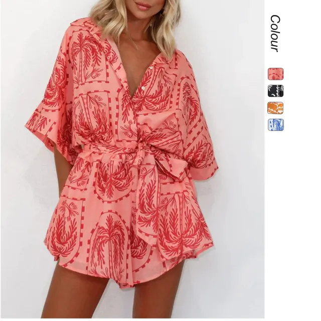 Women's Waist controlled Lace up Geometric Printed Sexy Jumpsuit Red - Shop at LoveMi