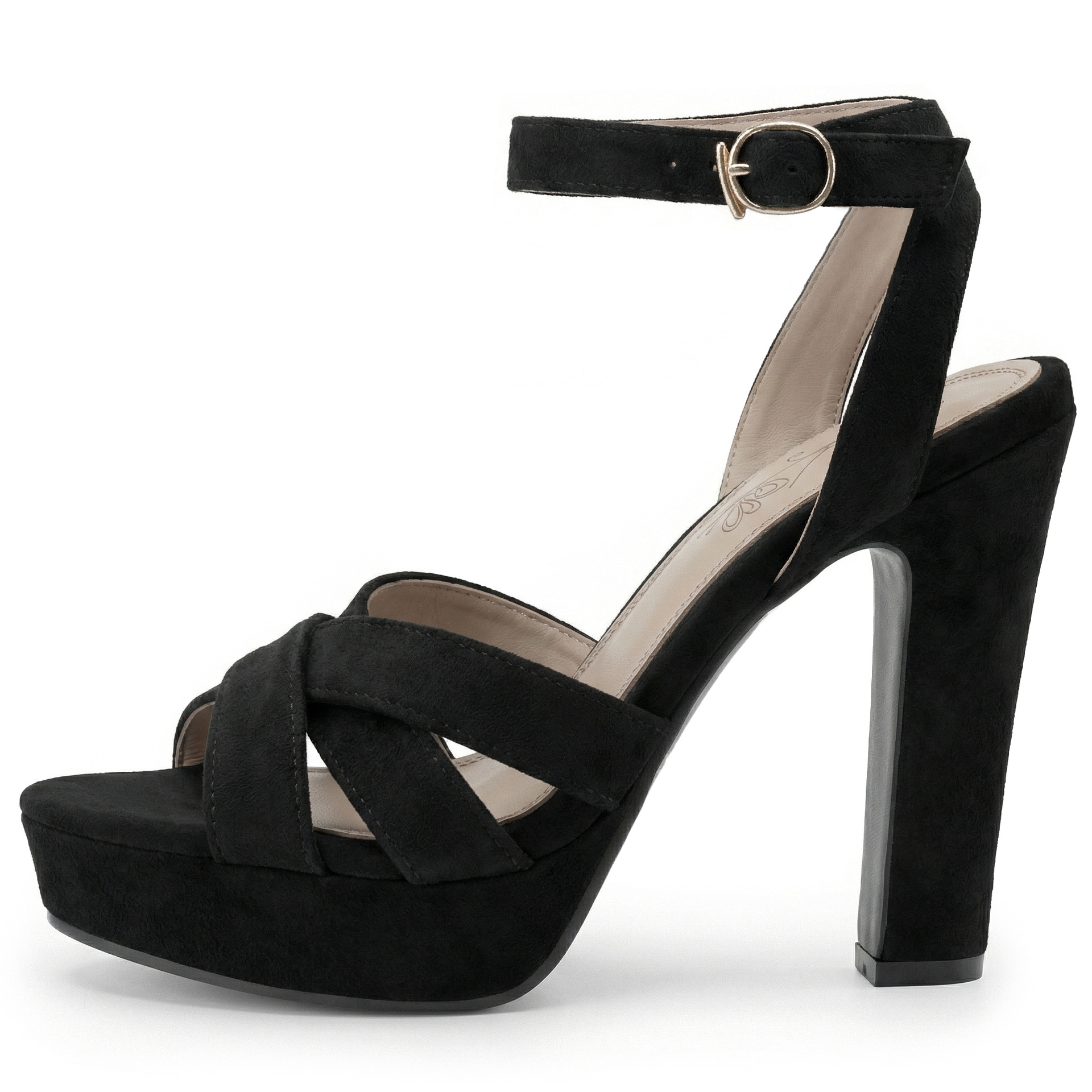 Faux Suede Chunky Heeled Sandals, picture 5 of 6