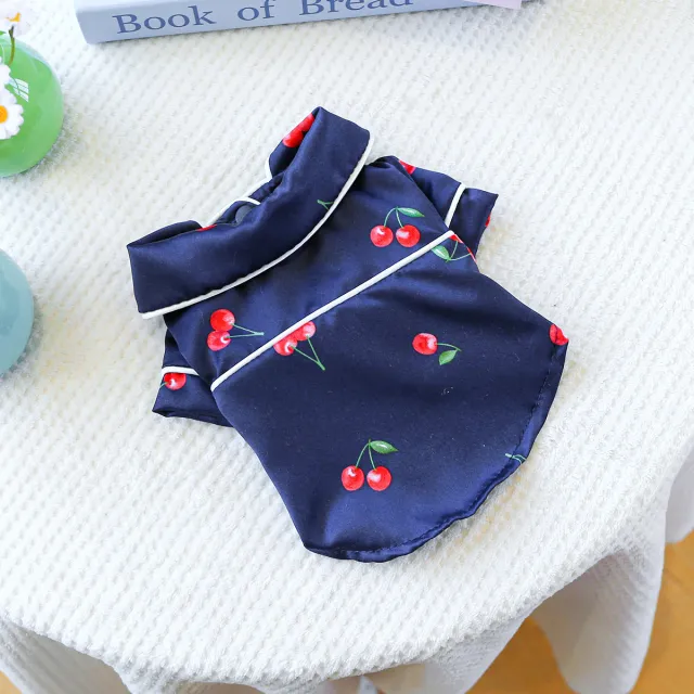 Pet Dogcat Clothes Small Dog Puppy Clothing Cherry Pajamas Navy Blue - Shop at LoveMi