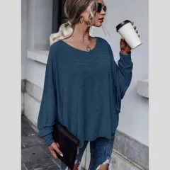 Women's Fashion Loose Lace-up T-shirt - Blue - View 1
