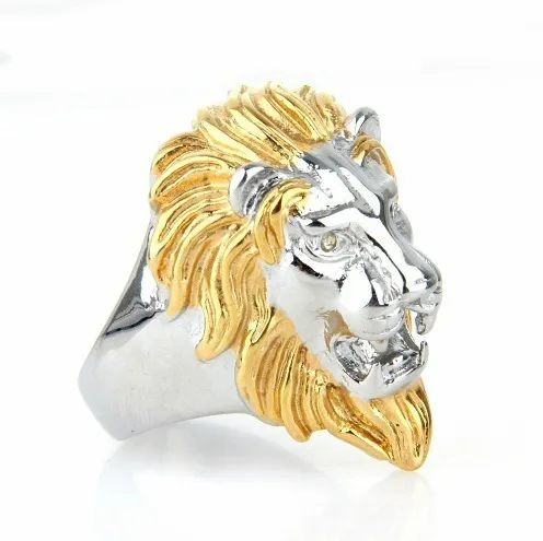 Personality Punk Lion Head Ring Men - Gold And Silver