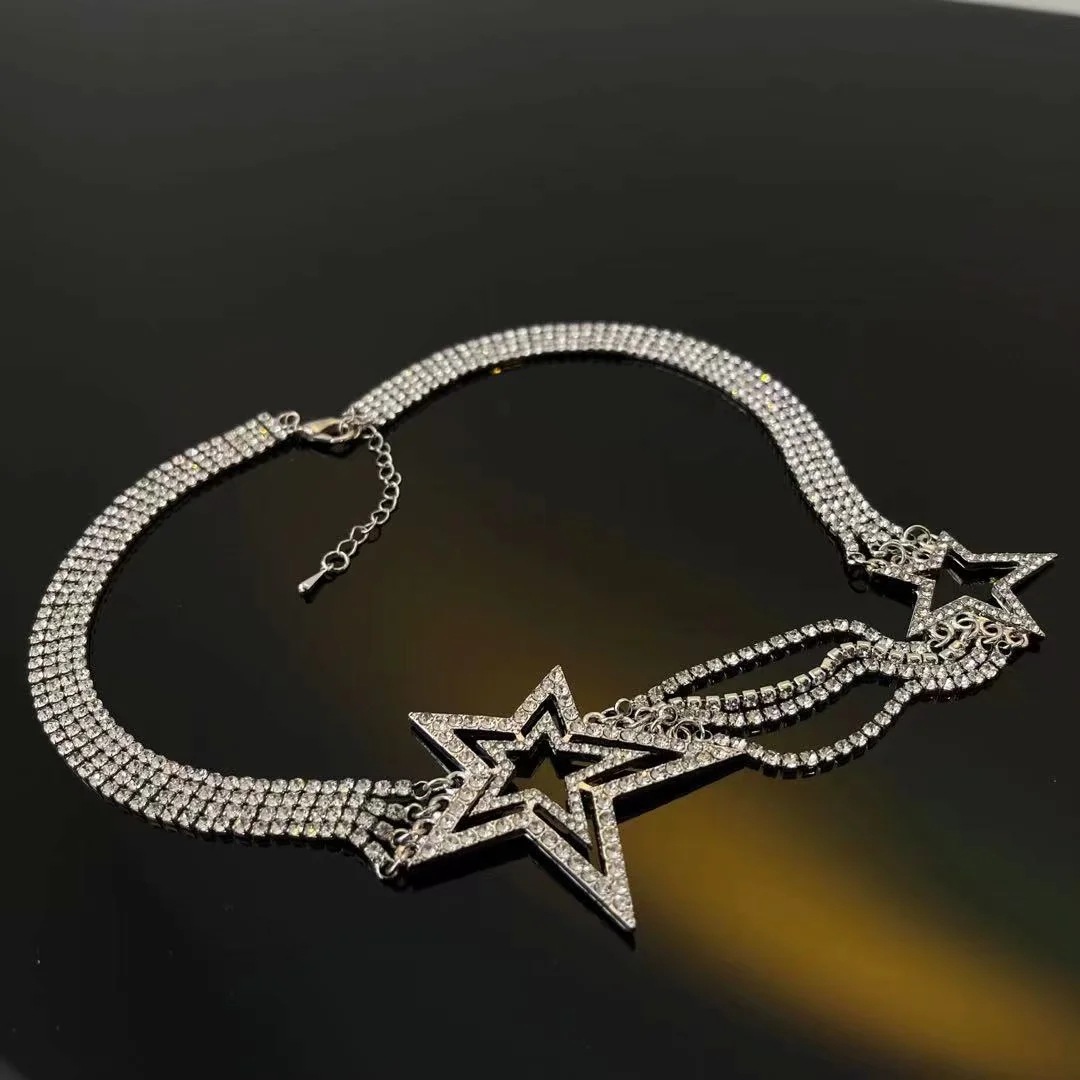Exaggerated Fashionable Rhinestone Five-pointed Star Necklace