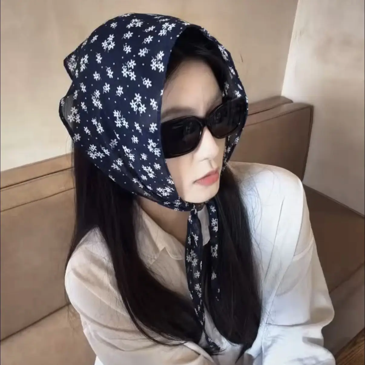 Korean-style Retro Floral Silk Scarf