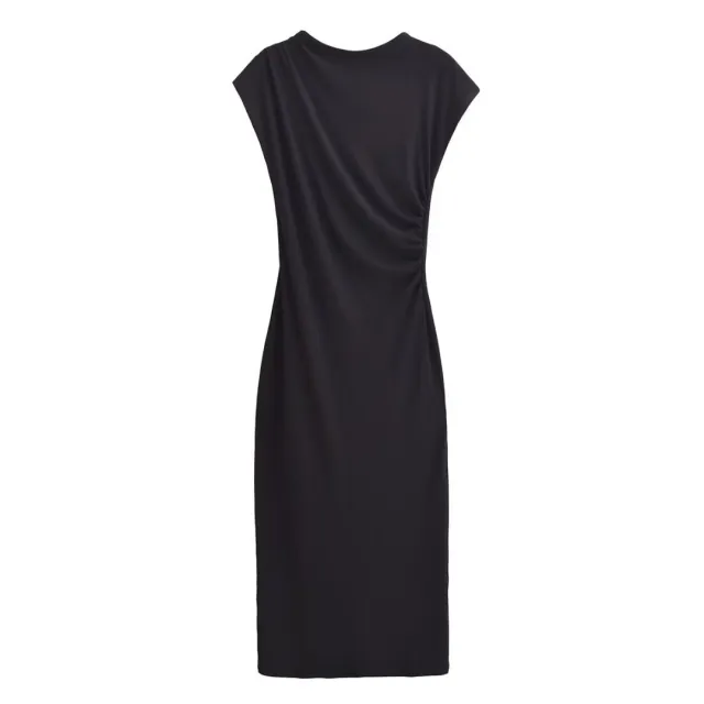 Spring And Summer New Round Neck Short Sleeve Pleated Dress Women Black Round Collar Skirt - Shop at LoveMi