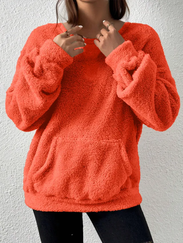 Women's Casual Fashion Solid Color Long sleeved Sweater Orange - Shop at LoveMi