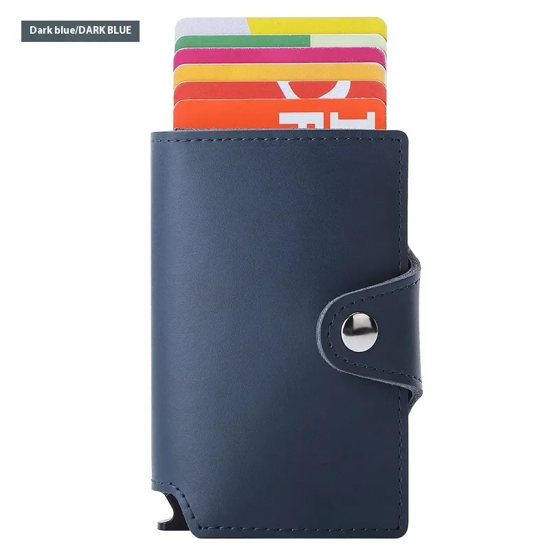Thin Anti-degaussing Business Card Holder Automatic Pop-up Metal Card Bag - Blue
