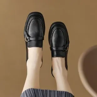 Autumn And Winter Round Toe Low Heel Slip on Casual Women's Shoes Black - Shop at LoveMi