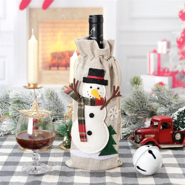Christmas Holiday Decorations Linen Red Wine Bottle Bag Christmas Snowman - Shop at LoveMi